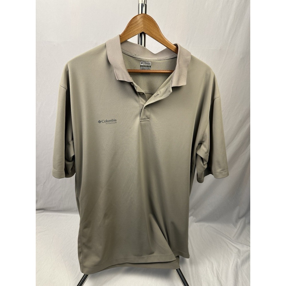 Columbia Titanium Mens XL Polo Shirt Tan Khaki Short Sleeve Vented Performance